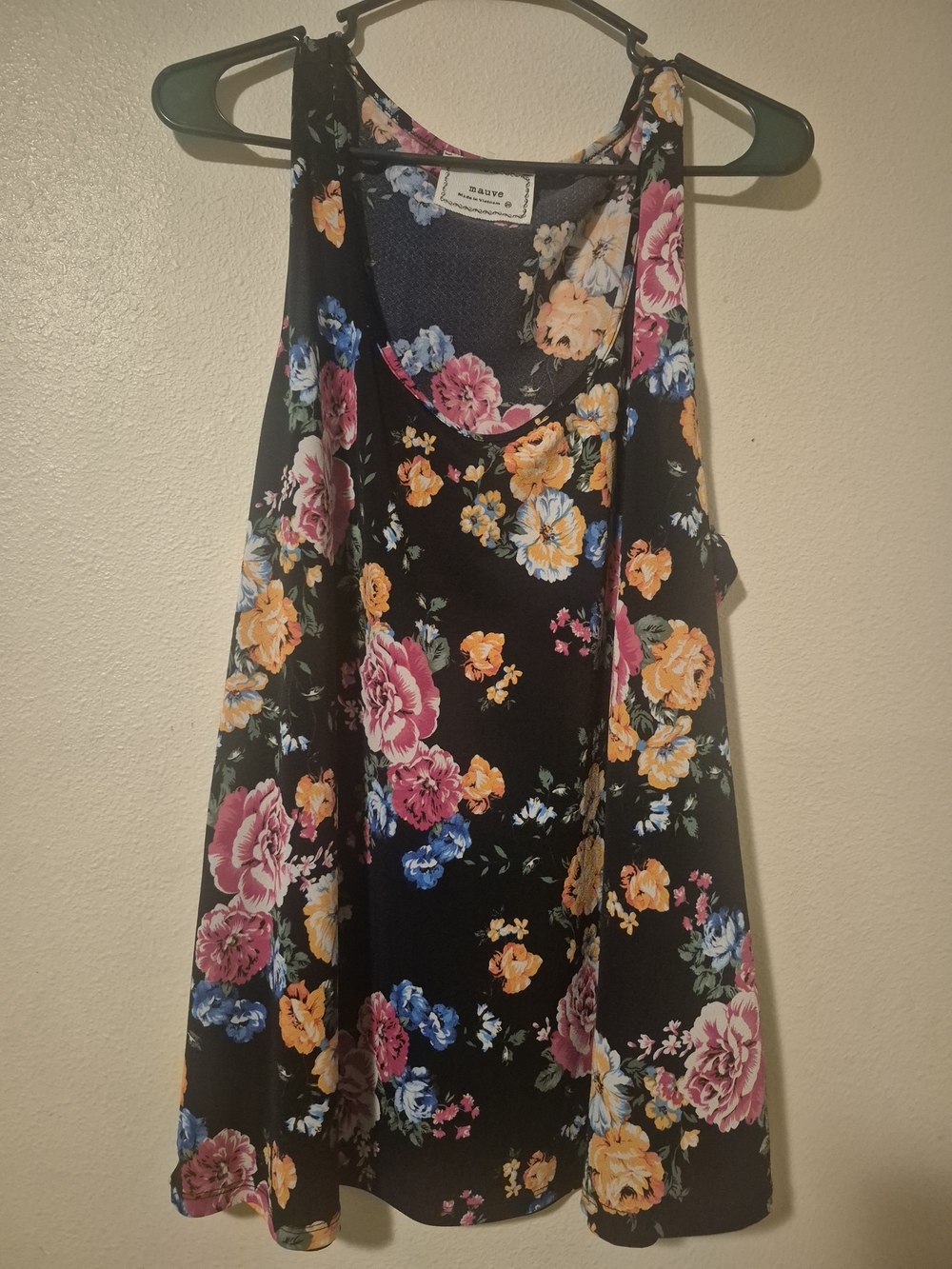 Mauve Black Floral Midi Dress with Pink, Yellow & Blue Blooms
